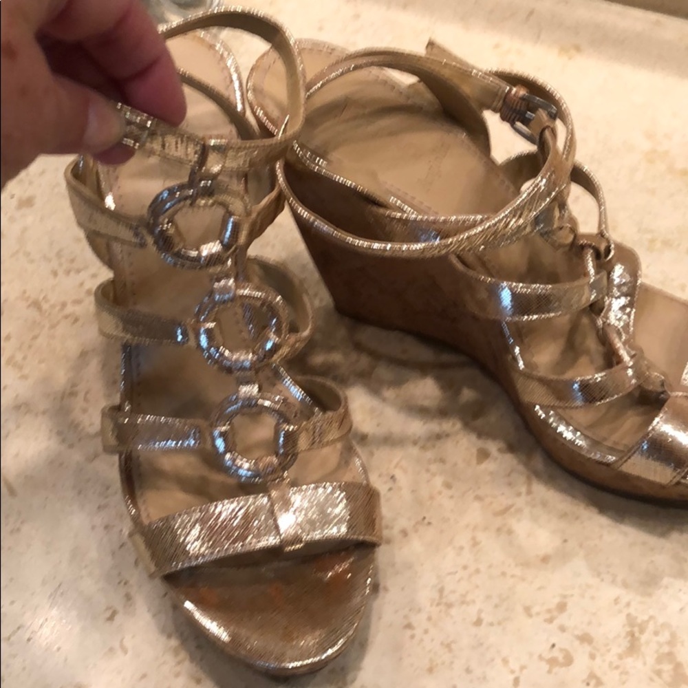 Enzo gold and cork wedge sandals
